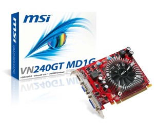 Card đồ họa (VGA Card) MSI VN240GT-MD1G - NVIDIA GeForce GT 240, DDR3 1024MB, 128 bit, PCI-E 2.0