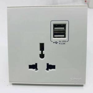 Ổ cắm đơn 3 chấu + 2 ổ USB 72E725