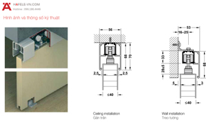 Phụ kiện cửa trượt Classic 120P giảm chấn 2 bên Hafele 941.25.134
