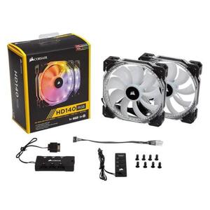 Quạt tản nhiệt Corsair HD140 RGB LED High Performance 140mm PWM Fan — Twin Pack with Controller (CO-9050069-WW)