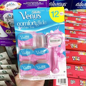 Set 1 dao cạo + 12 đầu thay Gillette Venus Comfortglide có sáp hương trà trắng dưỡng mềm da