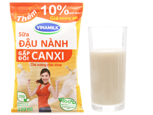 Sữa đậu nành Vinamilk gấp đôi Canxi - bịch 220ml