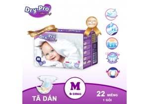 Tã bỉm dán Dry-Pro siêu mềm nhập khẩu Malaysia size M (6kg - 10kg) - Gói 22 miếng