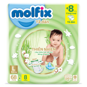 Tã dán Molfix thiên nhiên size L 68 miếng (cho bé 9 - 13kg)