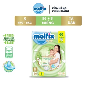 Tã dán Molfix thiên nhiên size S 56 miếng (cho bé 4 - 8kg)