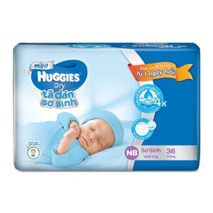 Tả dán sơ sinh Huggies NB36 (Cho bé dưới 5kg) - Gói 36 miếng