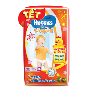 Tã Quần Huggies Dry Gói Đại XL48 (12-17kg) - Tặng 6 miếng tã quần (Bao bì tết 2017)