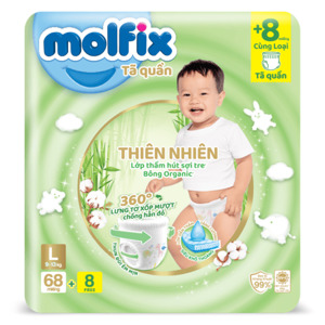 Tã quần Molfix thiên nhiên size L 68 miếng (cho bé 9 - 13kg)