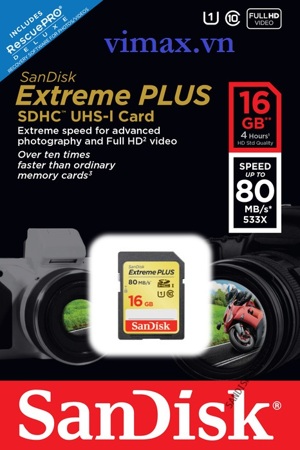 Thẻ nhớ SDHC Sandisk 16GB Extreme Plus 80MB/s