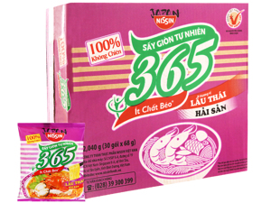 Thùng 30 gói mì không chiên Nissin 365 lẩu Thái hải sản 68g