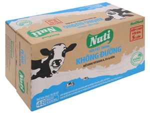 Thùng 48 bịch sữa tiệt trùng không đường Nuti 220ml