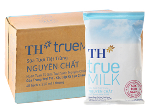 Thùng 48 bịch sữa tươi tiệt trùng nguyên chất không đường TH true MILK 220ml