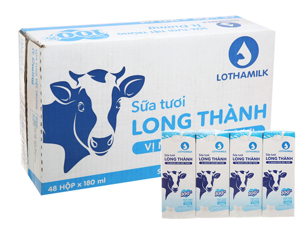 Thùng 48 hộp sữa tươi tiệt trùng ít đường Long Thành Lothamilk 180ml