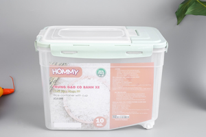 Thùng gạo nhựa Hommy JCJ1399, 10 kg có bánh xe