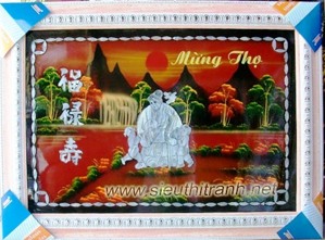 Tranh sơn mài khảm trai chúc thọ Bà M18