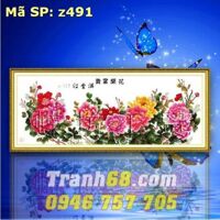 Tranh thêu chữ thập hoa mẫu đơn - DLH-YZ491