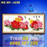 Tranh thêu chữ thập hoa mẫu đơn - DLH-YZ538