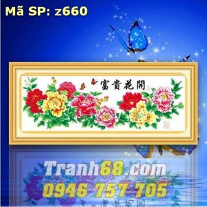 Tranh thêu chữ thập hoa mẫu đơn - DLH-YZ660