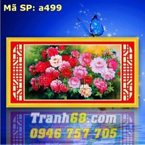 Tranh thêu chữ thập hoa mẫu đơn DLH-YA499