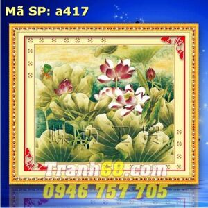 Tranh thêu chữ thập hoa sen DLH-YA417