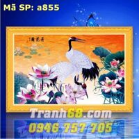 Tranh thêu chữ thập sen và hạc DLH-YA855