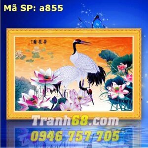 Tranh thêu chữ thập sen và hạc DLH-YA855