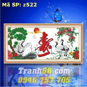 Tranh thêu chữ thập thư pháp chữ thọ - DLH-YZ522