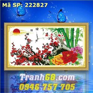 Tranh thêu đồng hồ mai khai phú quý - DLH-222827