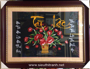 Tranh thư pháp thêu “tài lộc- f44”