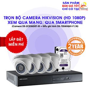 Trọn bộ camera HD1080P Hikvision DS-2CE56D0T-IR và DS-7204HQHI-F1/N