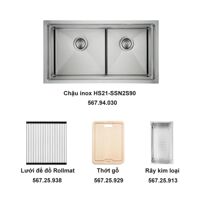 Trọn bộ chậu inox Hafele HS21-SSN2S90 và phụ kiện