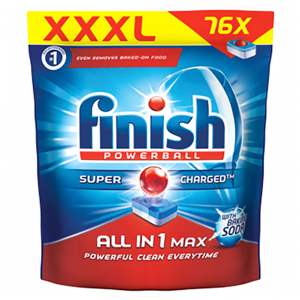 Túi 76 viên rửa chén Finish All In 1 Max Dishwasher Tablets Baking Soda QT04590