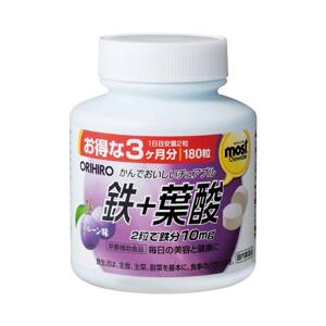 Viên sắt acid folic Nhật Bản Orihiro Most Chewable Iron 180 viên