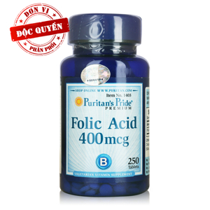 Viên uống ngăn ngừa thiếu máu Puritan's Pride Folic Acid 400mg 250 viên