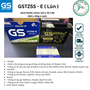 Ắc Quy GS GTZ5S-E (12V-3.5Ah)