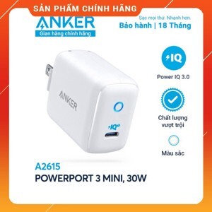 Adapter Sạc 1 Cổng USB Type-C Anker PowerPort III Mini 30W Hỗ Trợ Power IQ 3.0 – A2615