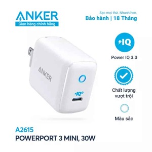 Adapter Sạc 1 Cổng USB Type-C Anker PowerPort III Mini 30W Hỗ Trợ Power IQ 3.0 – A2615