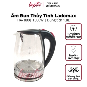 Ấm đun siêu tốc thủy tinh 1.8l Ladomax HA-880