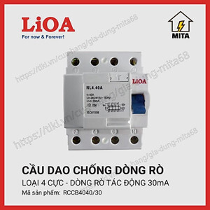 Aptomat chống giật loại 4 cực dòng điện 40A LiOA RCCB4040/30