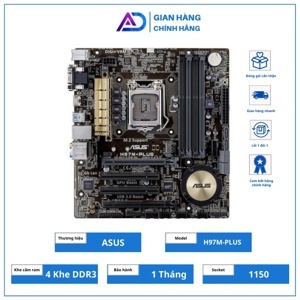 Bo mạch chủ (Mainboard) Asus H97M-Plus - Socket 1150, Intel H97, 4 x DIMM, Max 32GB, DDR3