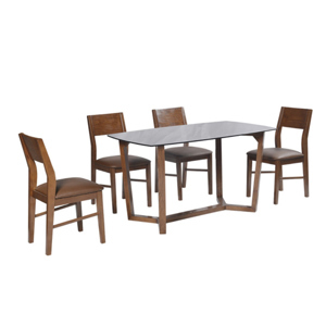 Bàn ăn chân gỗ mặt kính có 4 ghế ngồi HGB69B + 4HGG69