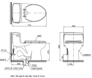 Bàn cầu 1 khối Toto MS864T8