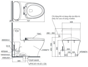 Bàn cầu 1 khối Toto MS887W4