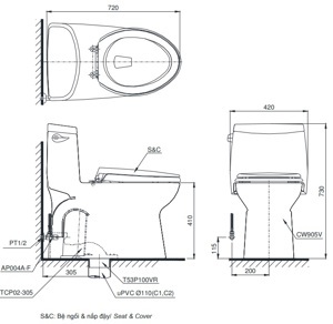 Bàn cầu 1 khối Toto MS905T8