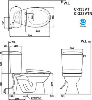 Bồn cầu Inax C-333VTN - 2 khối