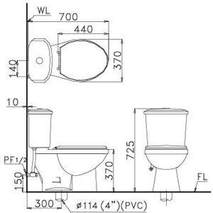 Bồn cầu Caesar CT1338 (CT-1338) - 2 khối