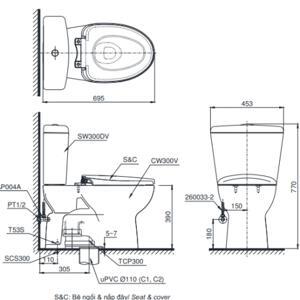 Bàn cầu 2 khối Toto CS300DT8Y1