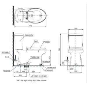 Bàn cầu 2 khối Toto CS351DW11