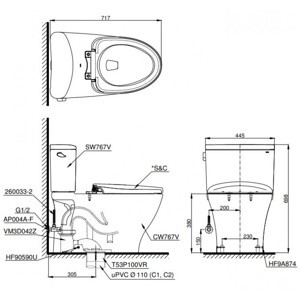 Bàn cầu 2 khối Toto CS767RT8