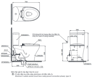 Bàn cầu 2 khối Toto CS838DT3